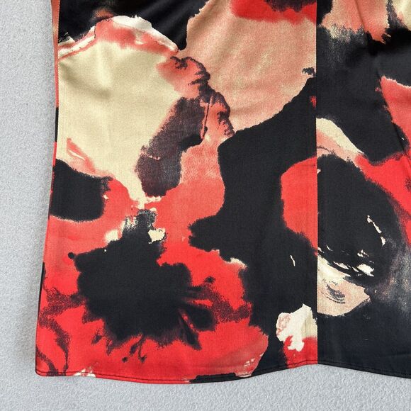Moschino Cheap And Chic Silk Abstract Floral Red Key Hole Cap Sleeve Blouse‎ 8 - Picture 6 of 16